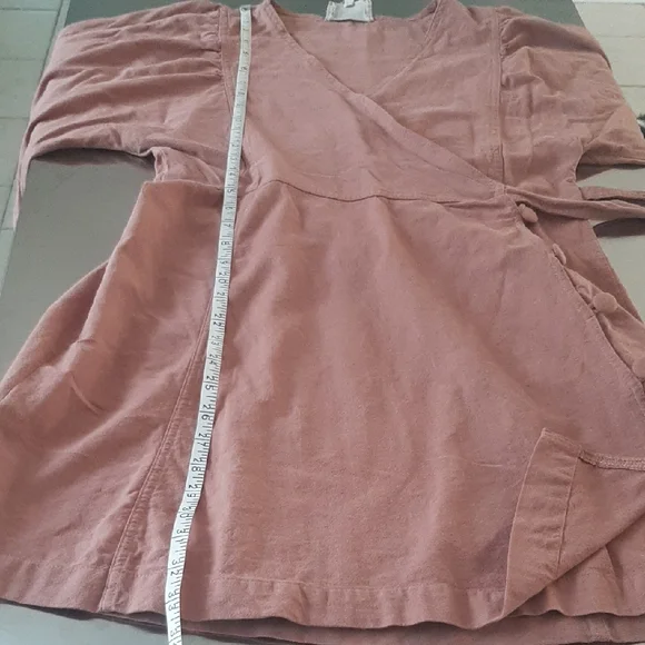 Moon🌛RiverCOTTON Dusty🎀PinkLong Sleeve Wrap Dress SIZE L Mini - Picture 12 of 12